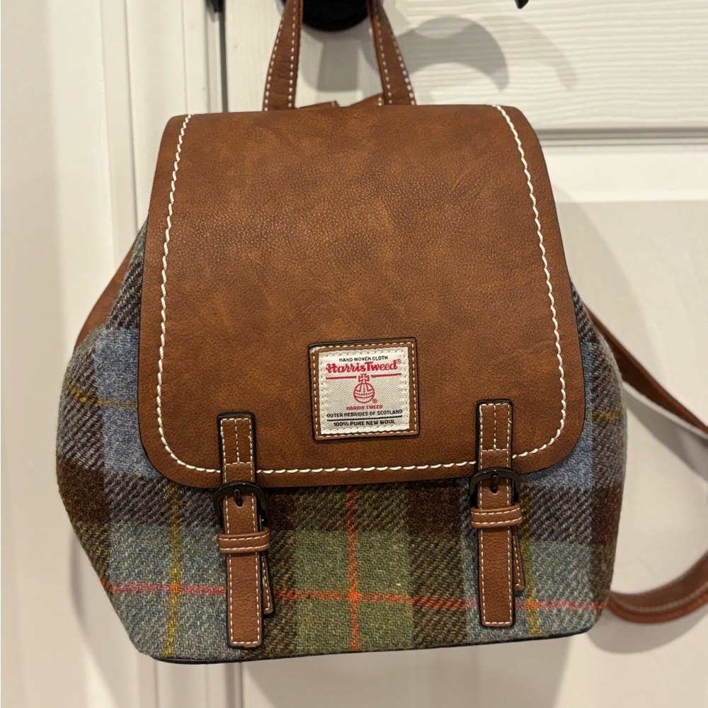 Brown and Plaid Mini Backpack - real wool!